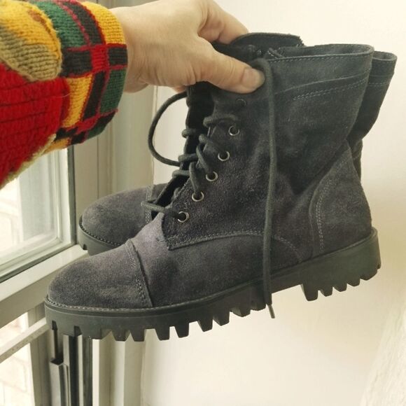 Manas gray suede lace-up combat  boots sz 8.5/9 - Picture 1 of 13